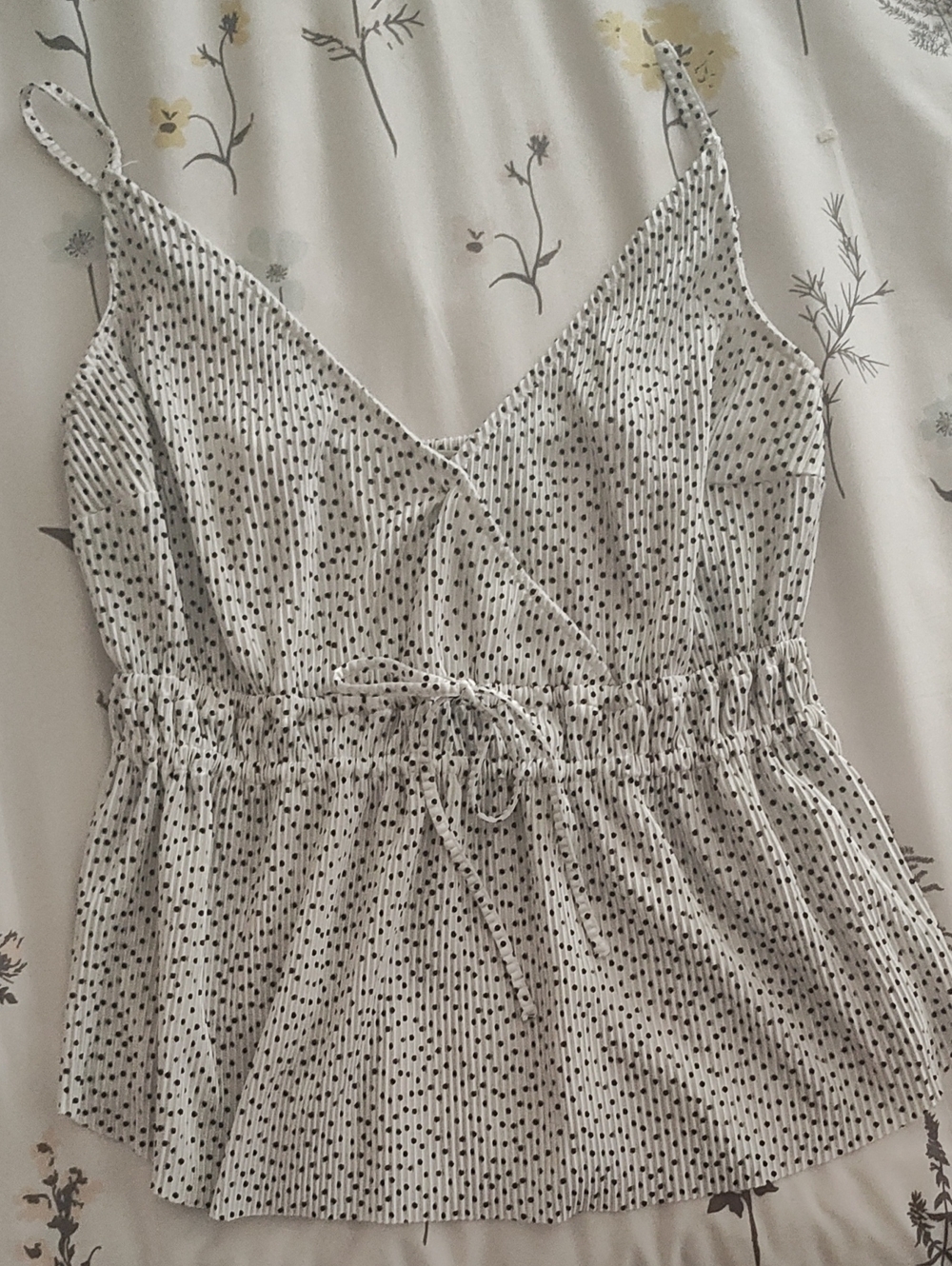 Abercrombie & Fitch Black and White Polka Dot Tie-Front Top